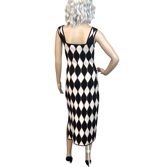 House of Harlow 1960 NWT Size S Black Cream Harlequin Knit Midi Dress (0473) - Picture 5 of 8